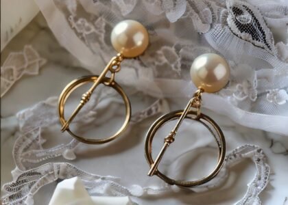 Modern Geometric Dangle Earrings with Pearl Accent