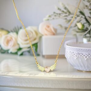 Winged Heart Pendant Necklace with Elegant Gold Chain