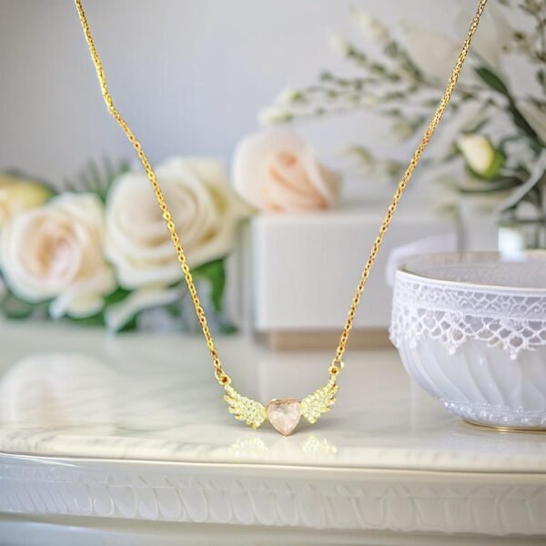 Winged Heart Pendant Necklace with Elegant Gold Chain