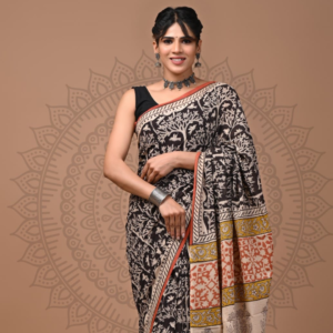 Black & Rust Multicolor Panel Cotton Saree