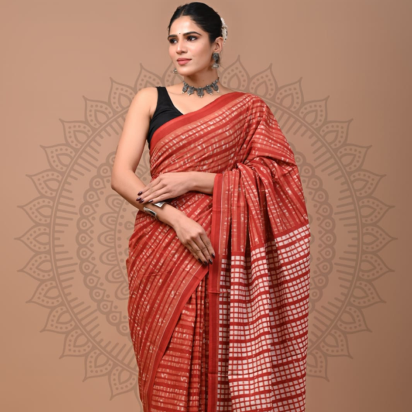 Geometric Handblock Cotton Saree