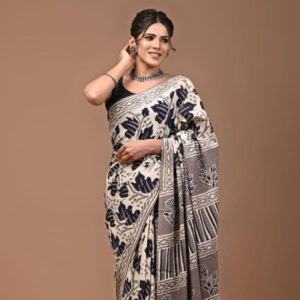 Elegant Grey & Indigo Cotton Saree
