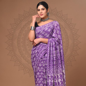 Royal Violet Cotton Saree with Traditional Motifs
