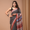Black Cotton Saree with Multicolor Traditional Motifs
