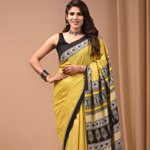 Sunshine Yellow Cotton Saree with Tribal Print Pallu