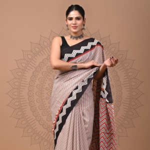 Classic Red & Black Chevron Cotton Saree