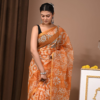 Sunset Orange & Ivory Handcrafted Bandhani Cotton Saree