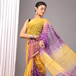 Sunset Symphony Chiffon Bandhani Saree – A Burst of Festive Elegance
