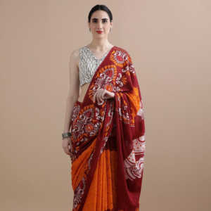 Royal Rust Batik Cotton Saree – A Classic Blend of Heritage and Warmth