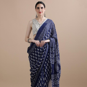 Indigo Allure Batik Cotton Saree – Timeless in Every Thread