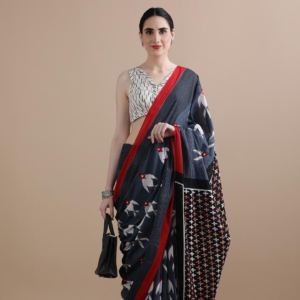 "Midnight Flight" Cotton Ikat Saree – Where Elegance Takes Wing