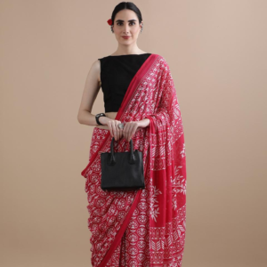 "Gulnaar Grace" Red & White Handblock Cotton Saree – Tradition in Bloom