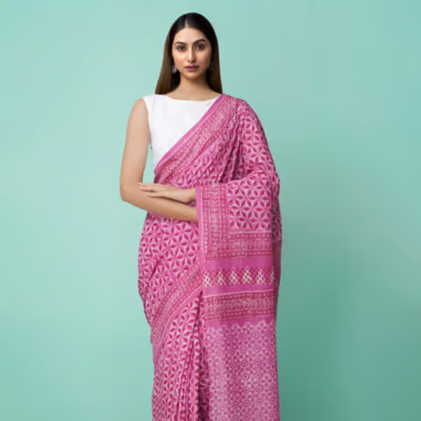 Dabu Printed Rajasthani Soft Silk Saree