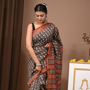 Elegant Black & Red Handloom Cotton Saree