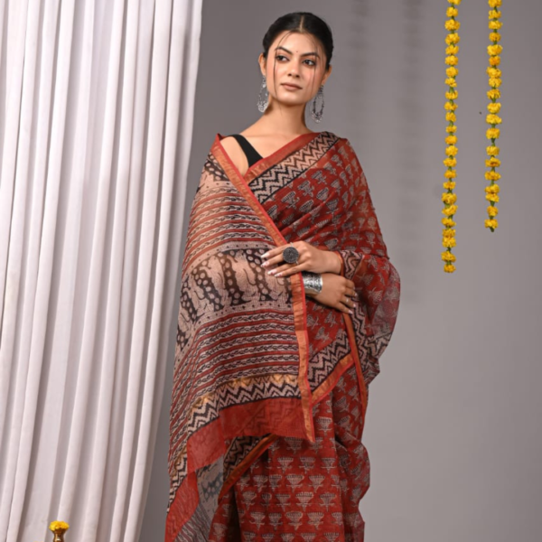 Hand block Print Kota Doria Saree