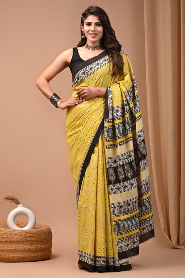 Sunshine Yellow Cotton Saree with Tribal Print Pallu