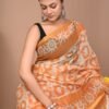Sunset Orange & Ivory Handcrafted Bandhani Cotton Saree