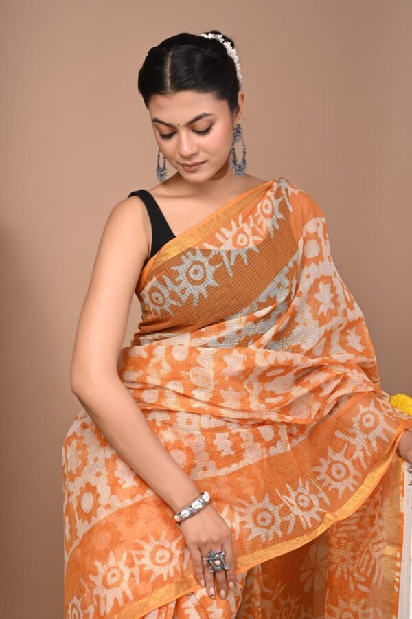 Sunset Orange & Ivory Handcrafted Bandhani Cotton Saree