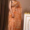 Sunset Orange & Ivory Handcrafted Bandhani Cotton Saree